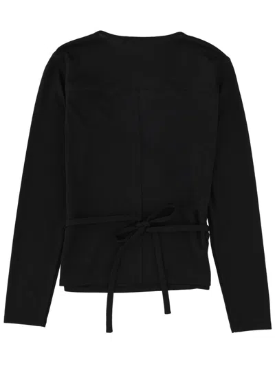 Theory Long Sleeve Knit Top Tie Back Wrap In Black