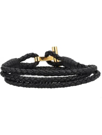 Tom Ford Leather T-plate Woven Bracelet With Braided Pattern In Brown