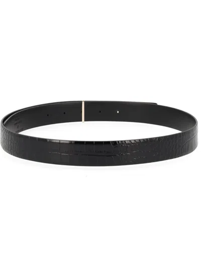 Tom Ford T-buckle Reversible Belt In Croc-embossed Leather In Black