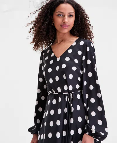 Sam Edelman Women's Blouson-sleeve Belted Midi Dress In Black