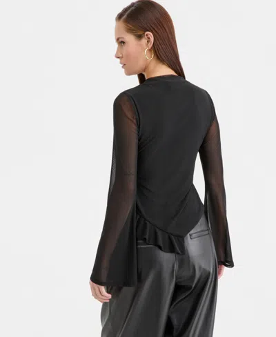 Bar Iii Women's Mock-neck Ruffled-trim Top, Macy's Exclusive In Black