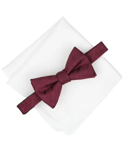 Alfani Men's Saxon Stripe Solid Bow Tie And Pocket Square 2-piece Set, Macy's Exclusive In White