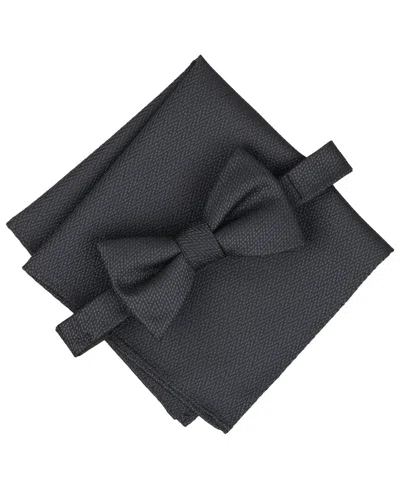 Alfani Men's Solid Texture Pocket Square And Bowtie, Created For Macy's In Black
