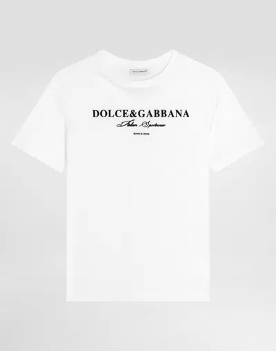 Dolce & Gabbana Short-sleeved Jersey T-shirt With Dolce&gabbana Print In White