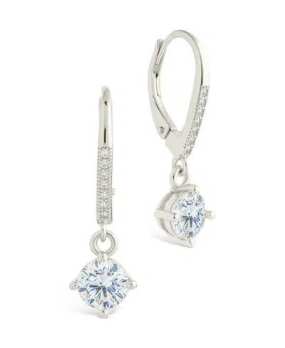 Sterling Forever Sterling Silver Matilda Brilliant Cut Cz French Clip Earrings In Brown