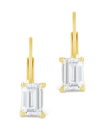 Sterling Forever Sterling Silver Emerald Cut French Clip Earrings In Gold