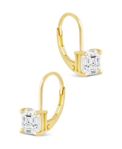 Sterling Forever Sterling Silver Princess Cut French Clip Earrings In Gold