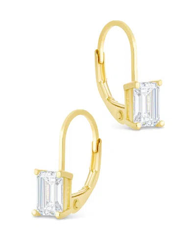 Sterling Forever Sterling Silver Emerald Cut French Clip Earrings In Gold