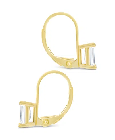 Sterling Forever Sterling Silver Emerald Cut French Clip Earrings In Gold