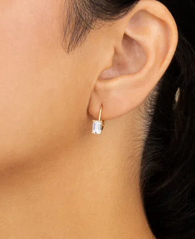 Sterling Forever Sterling Silver Emerald Cut French Clip Earrings In Gold