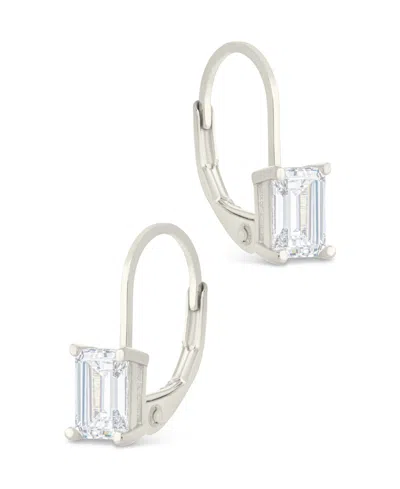Sterling Forever Sterling Silver Emerald Cut French Clip Earrings In Metallic