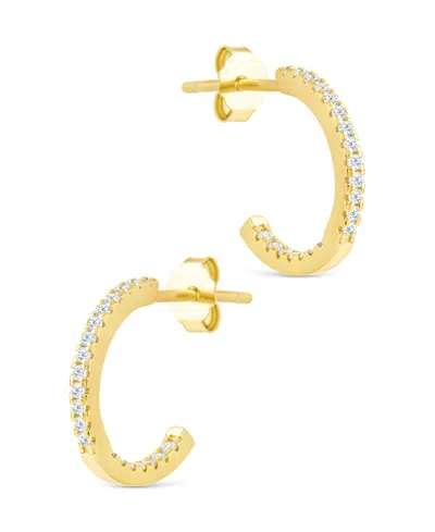 Sterling Forever Sterling Silver Thin Bezel Statement Hoops In Gold