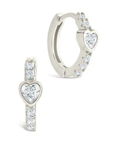 Sterling Forever Sterling Silver Heart Cut Bezel Set Huggie Hoop Earrings In Metallic