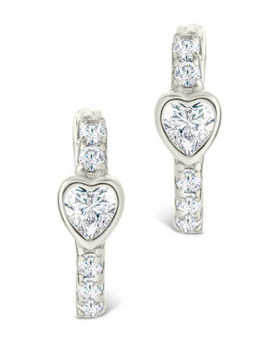 Sterling Forever Sterling Silver Heart Cut Bezel Set Huggie Hoop Earrings In Metallic
