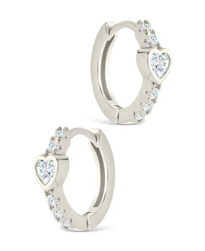 Sterling Forever Sterling Silver Heart Cut Bezel Set Huggie Hoop Earrings In Metallic
