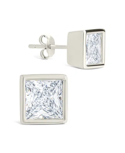Sterling Forever Sterling Silver Princess Cut Bezel Set Stud Earrings In Brown