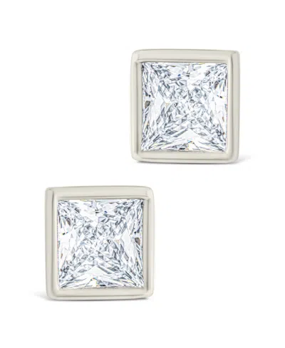 Sterling Forever Sterling Silver Princess Cut Bezel Set Stud Earrings In Brown
