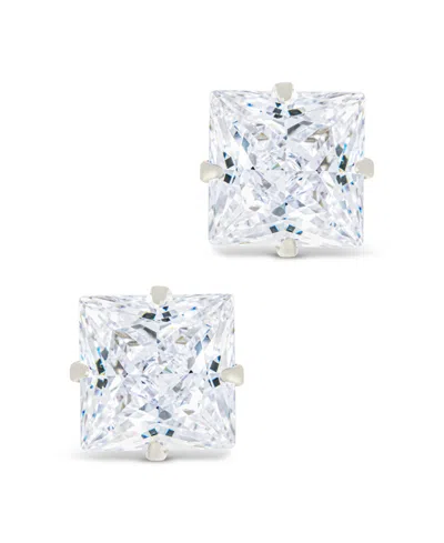 Sterling Forever Sterling Silver Princess Cut Prong Set Stud Earrings In Metallic