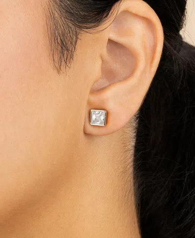 Sterling Forever Sterling Silver Princess Cut Bezel Set Stud Earrings In Brown