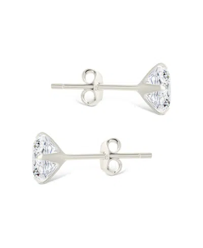 Sterling Forever Sterling Silver Princess Cut Prong Set Stud Earrings In Metallic