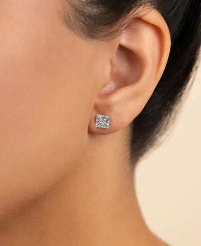 Sterling Forever Sterling Silver Princess Cut Prong Set Stud Earrings In Metallic