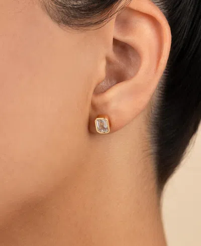 Sterling Forever 14k Over Silver Cz Emerald Cut Bezel Set Stud Earrings In Gold