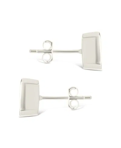 Sterling Forever Sterling Silver Emerald Cut Bezel Set Stud Earrings In Metallic
