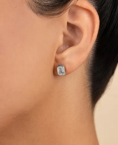 Sterling Forever Sterling Silver Emerald Cut Bezel Set Stud Earrings In Metallic