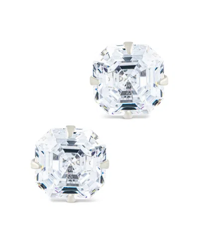 Sterling Forever Sterling Silver Asscher Cut Prong Set Stud Earrings In Metallic