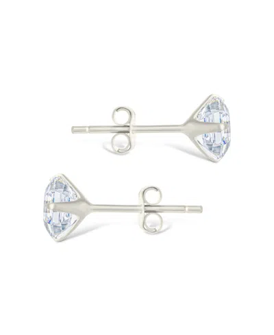 Sterling Forever Sterling Silver Asscher Cut Prong Set Stud Earrings In Metallic