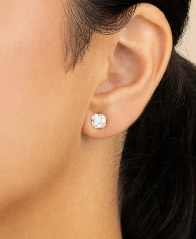 Sterling Forever Sterling Silver Asscher Cut Prong Set Stud Earrings In Metallic