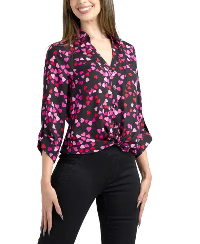 Bcx Junior's Printed Button Up Collar Top In Pink