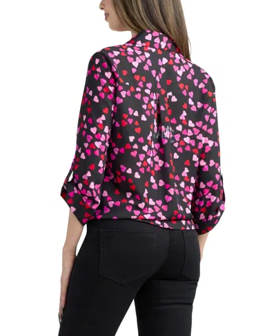 Bcx Junior's Printed Button Up Collar Top In Pink