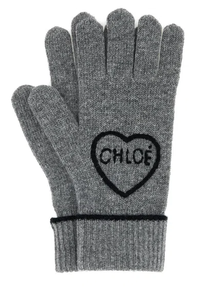 Chloé Grey Wool Blend Gloves In Gray