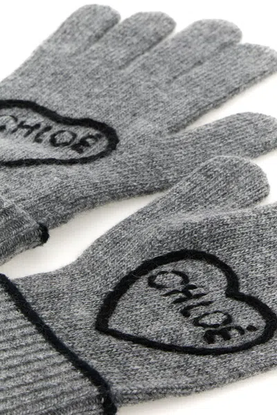 Chloé Grey Wool Blend Gloves In Gray