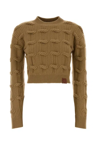 Stella Mccartney Wool Sweater Cropped Long Sleeves Crew Neck In Brown