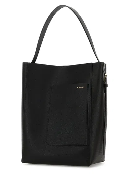 Valextra Black Leather Soft Bucket Bag