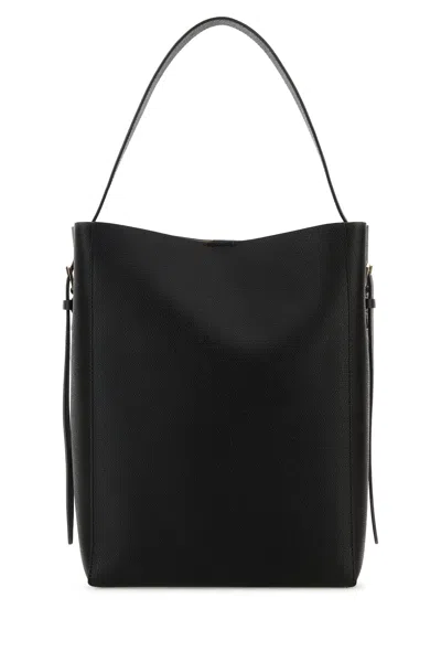 Valextra Black Leather Soft Bucket Bag
