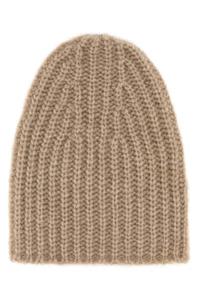 The Row Cashmere Beanie Hat Neutral Ribbed Knit In Brown