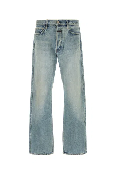 Fear Of God Men Blue Five-pocket Jeans With Front Logo Patch In Denim Man