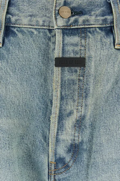 Fear Of God Men Blue Five-pocket Jeans With Front Logo Patch In Denim Man