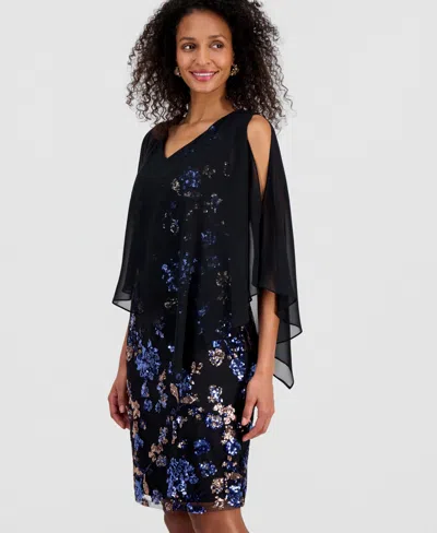 Sl Fashions Women's Sequined Chiffon-overlay Dress In Black