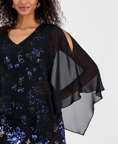 Sl Fashions Women's Sequined Chiffon-overlay Dress In Black