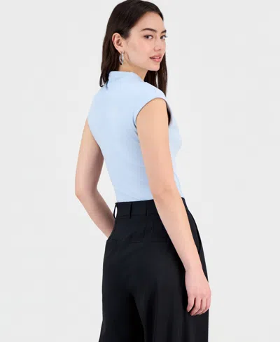 Bar Iii Women's Short-sleeve Side-ruched Top, Macy's Exclusive In Blue
