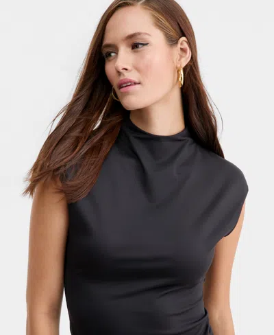 Bar Iii Women's Short-sleeve Side-ruched Top, Macy's Exclusive In Black