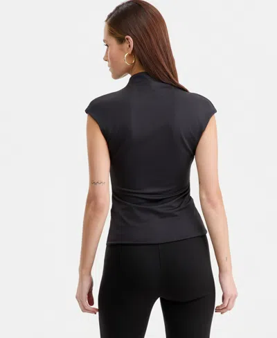 Bar Iii Women's Short-sleeve Side-ruched Top, Macy's Exclusive In Black