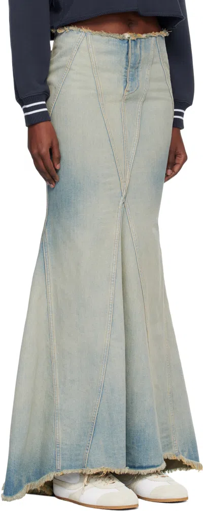 Off-white Blue Denim Maxi Skirt In Blue