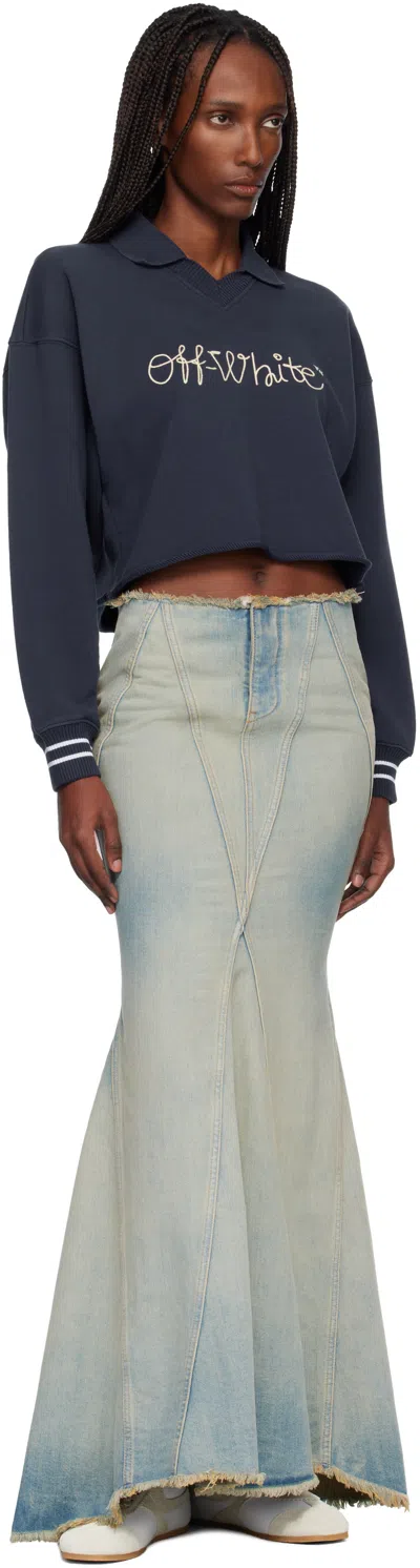 Off-white Blue Denim Maxi Skirt In Blue