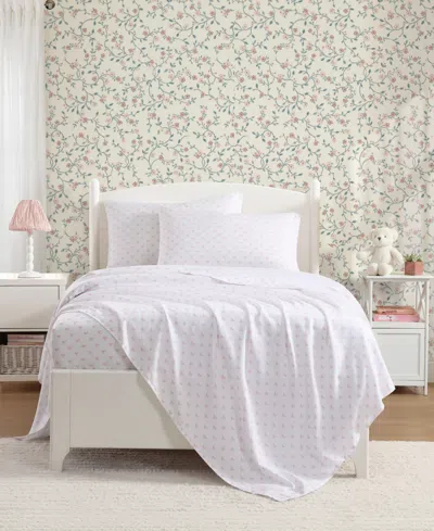 Laura Ashley Lovely Bows Microfiber 3-pc. Sheet Set, Twin In Pink