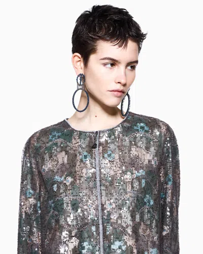 Giorgio Armani Embroidered Silk And Tulle Shirt Jacket In Multi